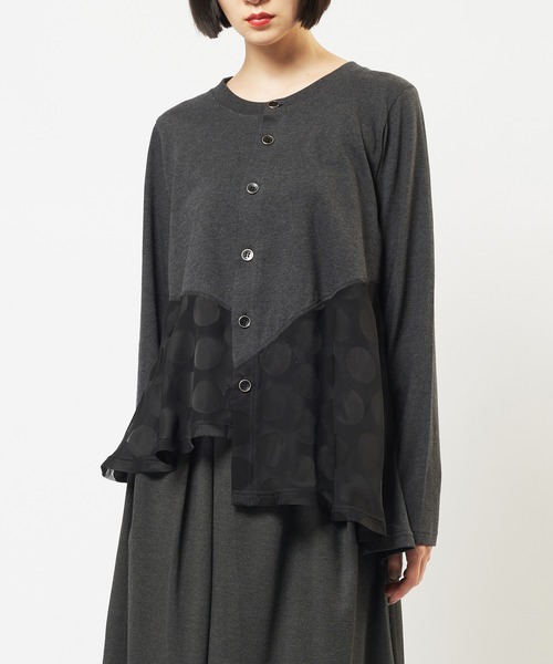 gomme(ゴム)の「ドットアシメカーディガン(カーディガン/ボレロ・レディース・ブラック/チャコールグレー・MEDIUM)」の1枚目の写真