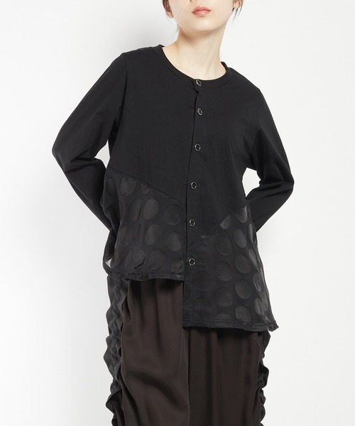 gomme(ゴム)の「ドットアシメカーディガン(カーディガン/ボレロ・レディース・ブラック/チャコールグレー・MEDIUM)」の2枚目の写真