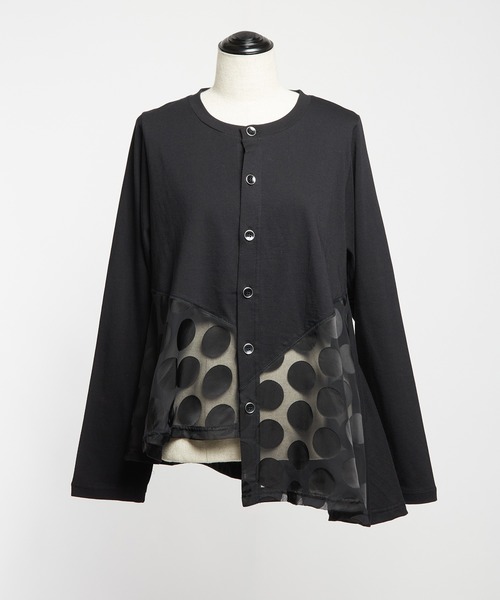gomme(ゴム)の「ドットアシメカーディガン(カーディガン/ボレロ・レディース・ブラック/チャコールグレー・MEDIUM)」の4枚目の写真