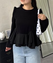 裾フリル起毛リブカットトップス