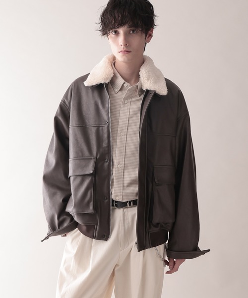 AIRTHERMAL/エアサーマル】襟ボア/フェイクレザージャケット（ブルゾン