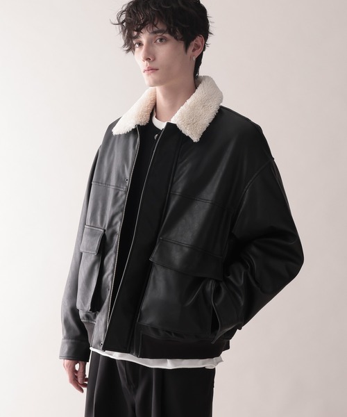 AIRTHERMAL/エアサーマル】襟ボア/フェイクレザージャケット（ブルゾン