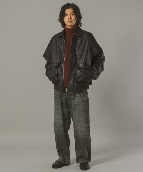 RAGEBLUE（レイジブルー）の「【AIRTHERMAL/エアサーマル】襟ボア/フェイクレザージャケット（ブルゾン・メンズ・ブラック/キャメル/ダークブラウン・MEDIUM/LARGE/SMALL）」の19枚目の写真