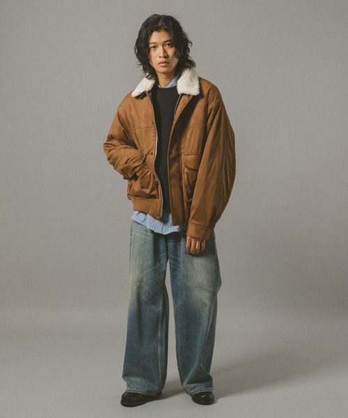 RAGEBLUE（レイジブルー）の「【AIRTHERMAL/エアサーマル】襟ボア/フェイクレザージャケット（ブルゾン・メンズ・ブラック/キャメル/ダークブラウン・MEDIUM/LARGE/SMALL）」の12枚目の写真