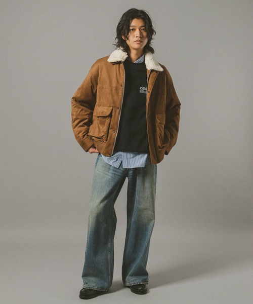 RAGEBLUE（レイジブルー）の「【AIRTHERMAL/エアサーマル】襟ボア/フェイクレザージャケット（ブルゾン・メンズ・ブラック/キャメル/ダークブラウン・MEDIUM/LARGE/SMALL）」の13枚目の写真