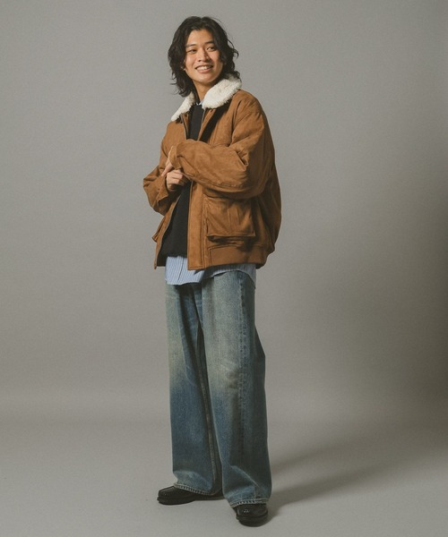 RAGEBLUE（レイジブルー）の「【AIRTHERMAL/エアサーマル】襟ボア/フェイクレザージャケット（ブルゾン・メンズ・ブラック/キャメル/ダークブラウン・MEDIUM/LARGE/SMALL）」の15枚目の写真