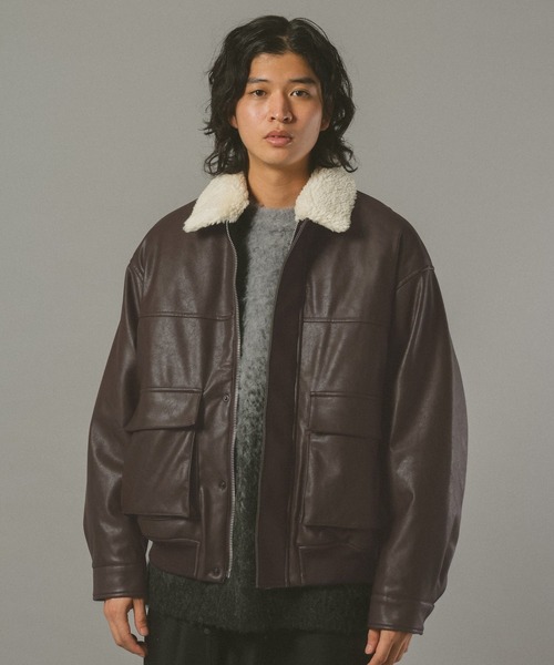 AIRTHERMAL/エアサーマル】襟ボア/フェイクレザージャケット（ブルゾン