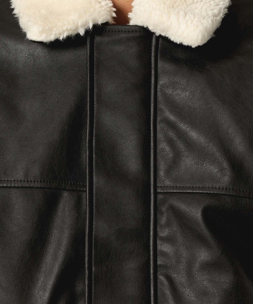 RAGEBLUE（レイジブルー）の「【AIRTHERMAL/エアサーマル】襟ボア/フェイクレザージャケット（ブルゾン・メンズ・ブラック/キャメル/ダークブラウン・MEDIUM/LARGE/SMALL）」の4枚目の写真