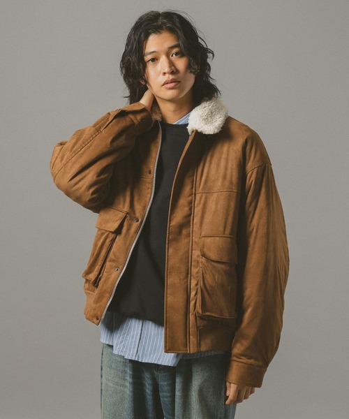 AIRTHERMAL/エアサーマル】襟ボア/フェイクレザージャケット（ブルゾン