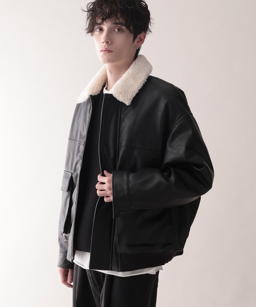 AIRTHERMAL/エアサーマル】襟ボア/フェイクレザージャケット（ブルゾン