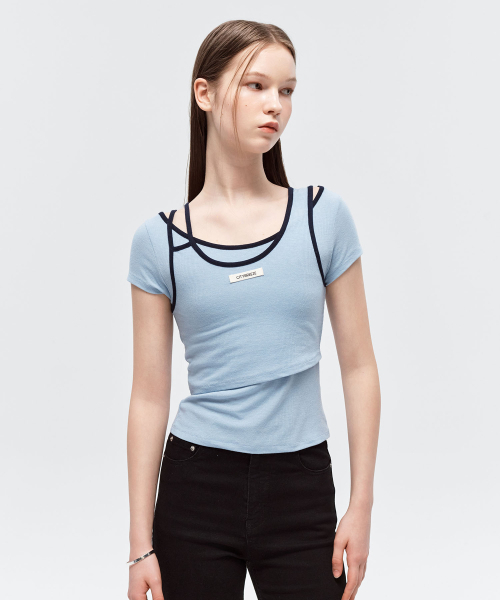 CITYBREEZE(シティブリーズ)の「配色ラインレイヤード半袖Tシャツ_BLUE(Tシャツ/カットソー・レディース・ブルー・SMALL/MEDIUM)」の2枚目の写真