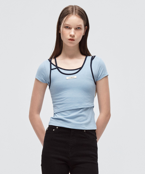CITYBREEZE(シティブリーズ)の「配色ラインレイヤード半袖Tシャツ_BLUE(Tシャツ/カットソー・レディース・ブルー・SMALL/MEDIUM)」の3枚目の写真