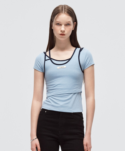 CITYBREEZE(シティブリーズ)の「配色ラインレイヤード半袖Tシャツ_BLUE(Tシャツ/カットソー・レディース・ブルー・SMALL/MEDIUM)」の4枚目の写真