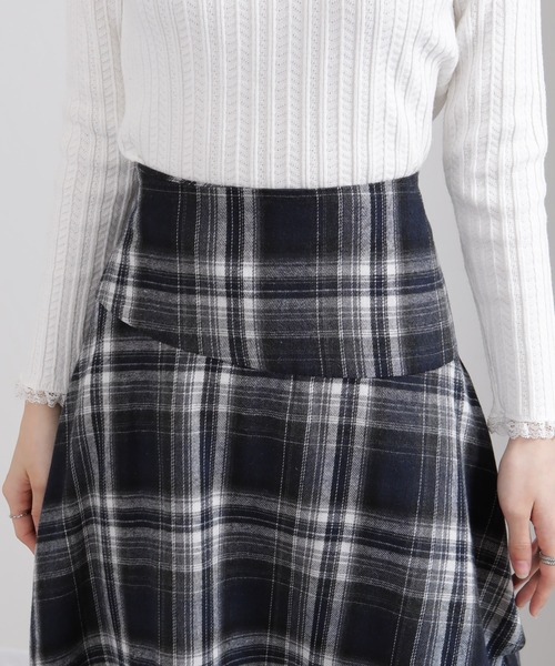 セール】イレギュラーシルエット ネル チェック柄ロングスカート