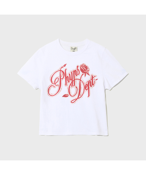 PHYSICAL DEPARTMENT(フィジカル デパートメント)の「ウィメンズローズタイポ半袖Tシャツ_ホワイト(Tシャツ/カットソー・レディース・その他・SMALL/MEDIUM)」の1枚目の写真