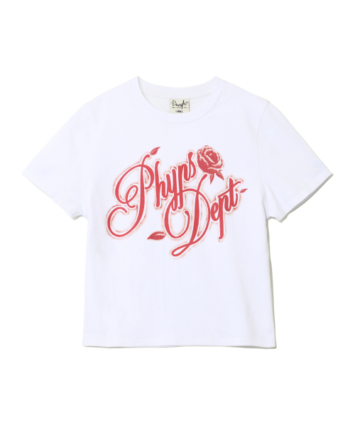 PHYSICAL DEPARTMENT(フィジカル デパートメント)の「ウィメンズローズタイポ半袖Tシャツ_ホワイト(Tシャツ/カットソー・レディース・その他・SMALL/MEDIUM)」の2枚目の写真