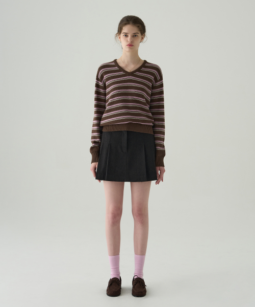 DRAWFIT WOMEN（ドローフィットウーマン）の「リップルストライプコットンVネックニット[BROWN]（ニット/セーター・レディース・その他・MEDIUM/SMALL）」の5枚目の写真