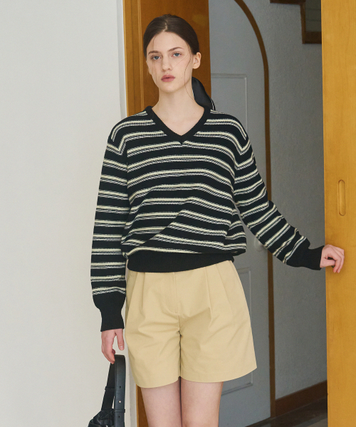 DRAWFIT WOMEN（ドローフィットウーマン）の「リップルストライプコットンVネックニット[BROWN]（ニット/セーター・レディース・その他・MEDIUM/SMALL）」の3枚目の写真