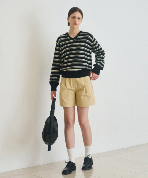 DRAWFIT WOMEN（ドローフィットウーマン）の「リップルストライプコットンVネックニット[BROWN]（ニット/セーター・レディース・その他・MEDIUM/SMALL）」の2枚目の写真