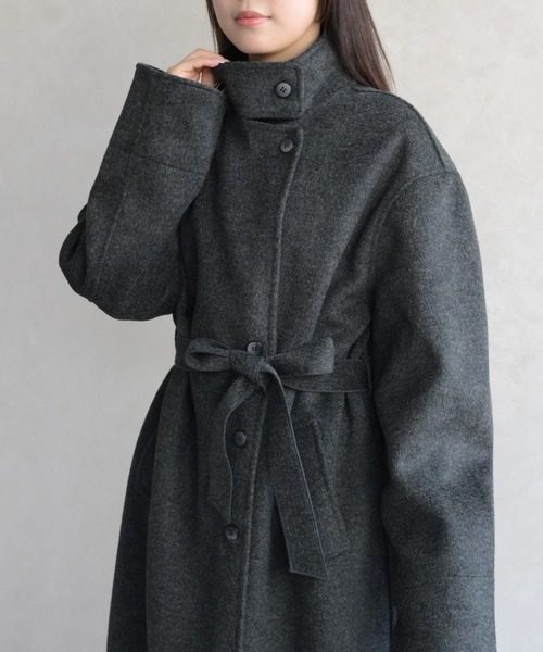 31 Sons de mode(トランテアン ソン ドゥ モード)の「スタンドカラー配色ロングコート(チェスターコート・レディース・グレー/アイボリー・フリ-)」の1枚目の写真
