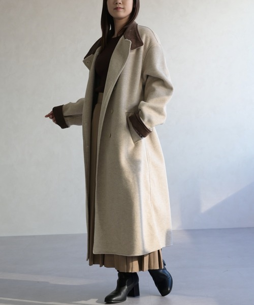 31 Sons de mode(トランテアン ソン ドゥ モード)の「スタンドカラー配色ロングコート(チェスターコート・レディース・グレー/アイボリー・フリ-)」の7枚目の写真