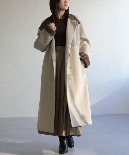 31 Sons de mode(トランテアン ソン ドゥ モード)の「スタンドカラー配色ロングコート(チェスターコート・レディース・グレー/アイボリー・フリ-)」の8枚目の写真