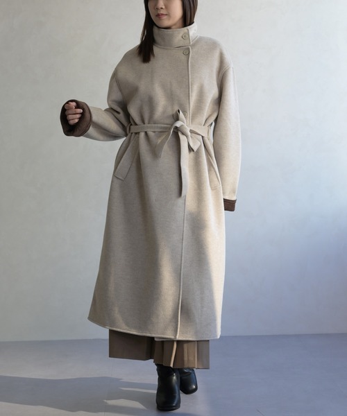 31 Sons de mode(トランテアン ソン ドゥ モード)の「スタンドカラー配色ロングコート(チェスターコート・レディース・グレー/アイボリー・フリ-)」の13枚目の写真
