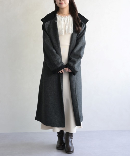 31 Sons de mode(トランテアン ソン ドゥ モード)の「スタンドカラー配色ロングコート(チェスターコート・レディース・グレー/アイボリー・フリ-)」の9枚目の写真