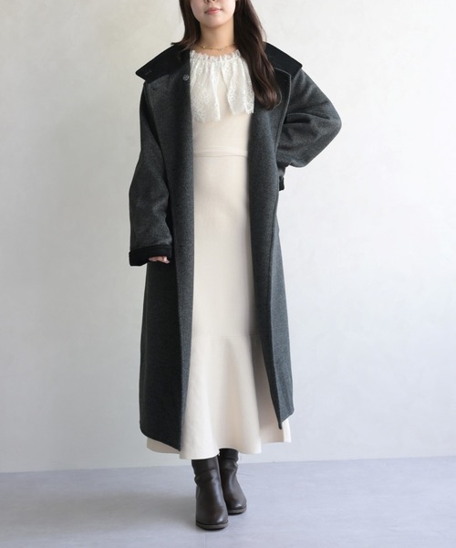 31 Sons de mode(トランテアン ソン ドゥ モード)の「スタンドカラー配色ロングコート(チェスターコート・レディース・グレー/アイボリー・フリ-)」の11枚目の写真