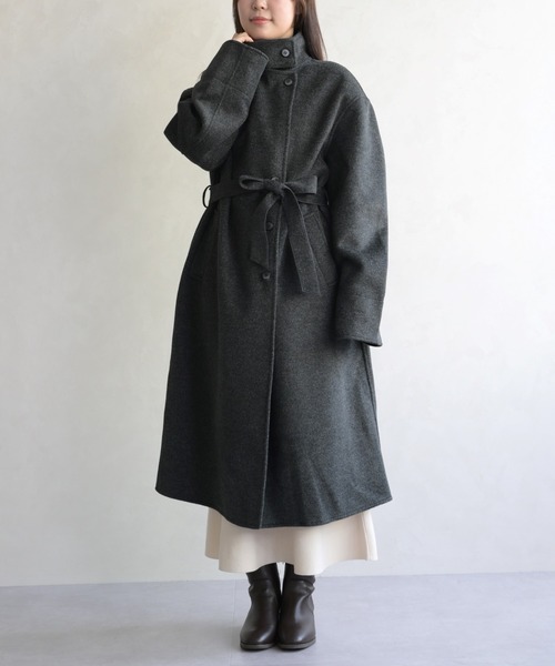 31 Sons de mode(トランテアン ソン ドゥ モード)の「スタンドカラー配色ロングコート(チェスターコート・レディース・グレー/アイボリー・フリ-)」の14枚目の写真