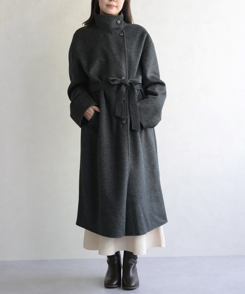 31 Sons de mode(トランテアン ソン ドゥ モード)の「スタンドカラー配色ロングコート(チェスターコート・レディース・グレー/アイボリー・フリ-)」の16枚目の写真