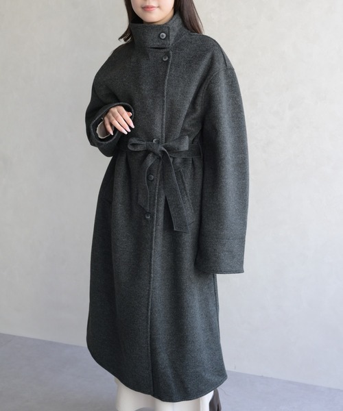 31 Sons de mode(トランテアン ソン ドゥ モード)の「スタンドカラー配色ロングコート(チェスターコート・レディース・グレー/アイボリー・フリ-)」の17枚目の写真