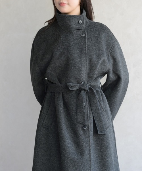 31 Sons de mode(トランテアン ソン ドゥ モード)の「スタンドカラー配色ロングコート(チェスターコート・レディース・グレー/アイボリー・フリ-)」の18枚目の写真