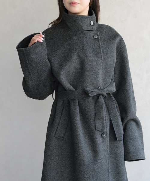 31 Sons de mode(トランテアン ソン ドゥ モード)の「スタンドカラー配色ロングコート(チェスターコート・レディース・グレー/アイボリー・フリ-)」の19枚目の写真