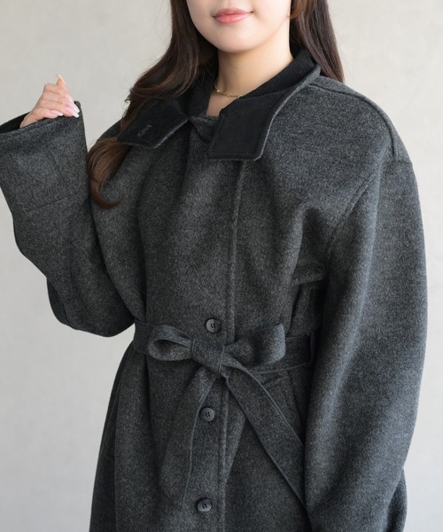 31 Sons de mode(トランテアン ソン ドゥ モード)の「スタンドカラー配色ロングコート(チェスターコート・レディース・グレー/アイボリー・フリ-)」の3枚目の写真