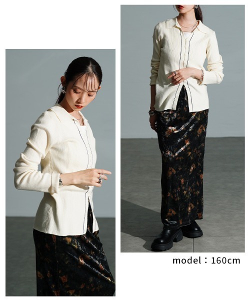 Sawa a la mode（サワアラモード）の「配色ラインリブニットポロカーディガン（カーディガン/ボレロ・レディース・オフホワイト/チャコールグレー・FREE）」の16枚目の写真