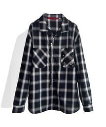 CORD（コード）の「Decorative Button Zipper Shirt_NV CHECK（シャツ/ブラウス）」