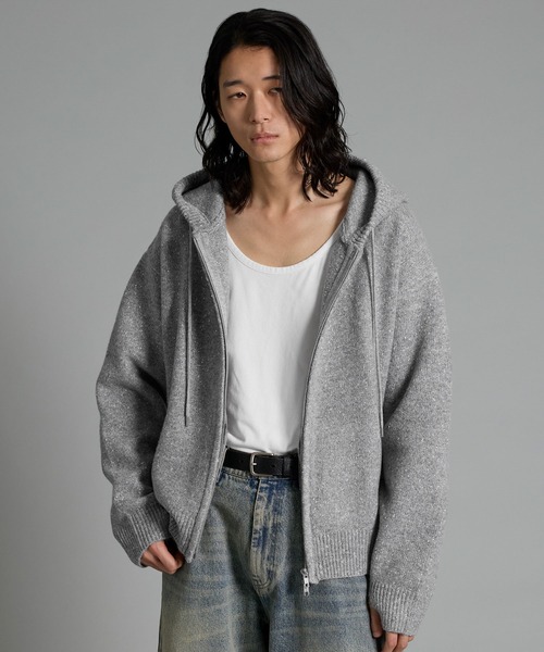 VELNUS(ベルナス)の「【VELNUS】Double-Zip Lame Knit Hoodie /ダブルジップラメニットパーカー【短丈】(パーカー・メンズ・グレー/ブルー・S/L/M)」の1枚目の写真