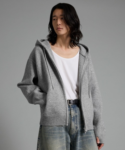 VELNUS(ベルナス)の「【VELNUS】Double-Zip Lame Knit Hoodie /ダブルジップラメニットパーカー【短丈】(パーカー・メンズ・グレー/ブルー・S/L/M)」の15枚目の写真