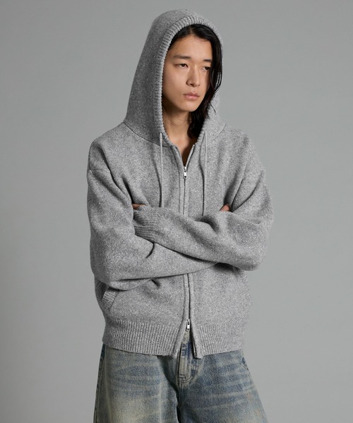 VELNUS(ベルナス)の「【VELNUS】Double-Zip Lame Knit Hoodie /ダブルジップラメニットパーカー【短丈】(パーカー・メンズ・グレー/ブルー・S/L/M)」の18枚目の写真