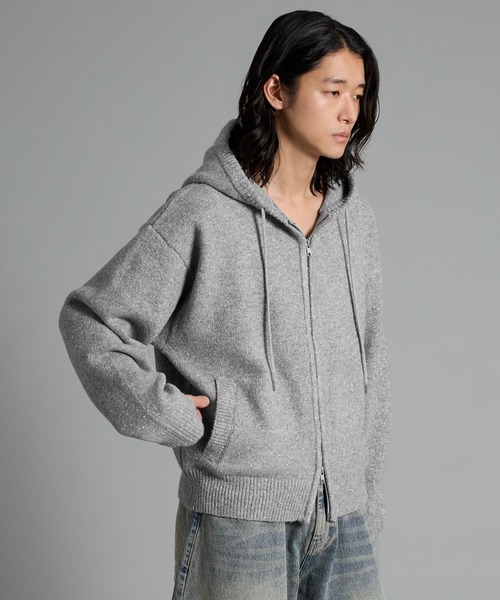 VELNUS(ベルナス)の「【VELNUS】Double-Zip Lame Knit Hoodie /ダブルジップラメニットパーカー【短丈】(パーカー・メンズ・グレー/ブルー・S/L/M)」の6枚目の写真