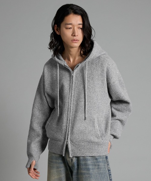 VELNUS(ベルナス)の「【VELNUS】Double-Zip Lame Knit Hoodie /ダブルジップラメニットパーカー【短丈】(パーカー・メンズ・グレー/ブルー・S/L/M)」の7枚目の写真