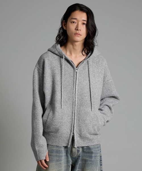 VELNUS(ベルナス)の「【VELNUS】Double-Zip Lame Knit Hoodie /ダブルジップラメニットパーカー【短丈】(パーカー・メンズ・グレー/ブルー・S/L/M)」の3枚目の写真