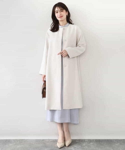 OFUON le MK(オフオンルエムケー)の「【2026SS】ベーシックノーカラーコート/洗える/WEB限定(ノーカラーコート・レディース・チャコール/アッシュグレー・36/38/40)」の7枚目の写真