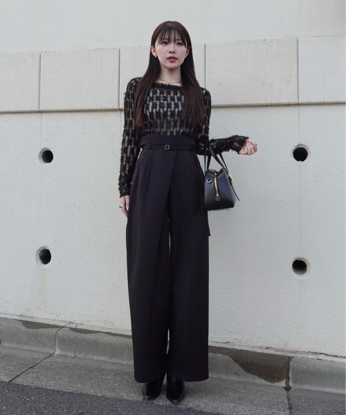 SENEE（セニー）の「wrap tuck high waist pants（ラップタックハイウエストパンツ）（スラックス・レディース・アイボリー/ブラック・MEDIUM/SMALL）」の7枚目の写真