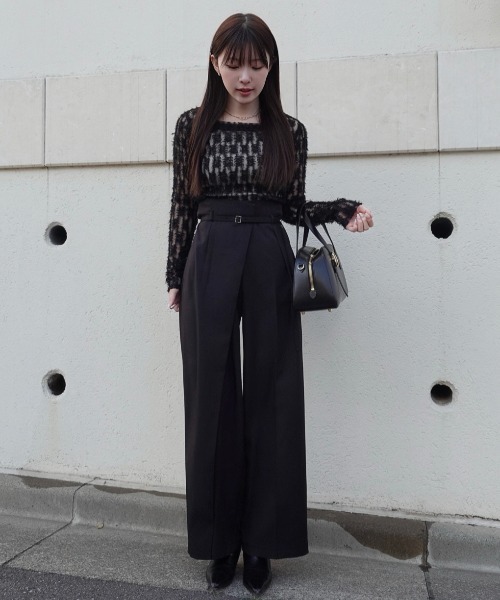 SENEE（セニー）の「wrap tuck high waist pants（ラップタックハイウエストパンツ）（スラックス・レディース・アイボリー/ブラック・MEDIUM/SMALL）」の8枚目の写真