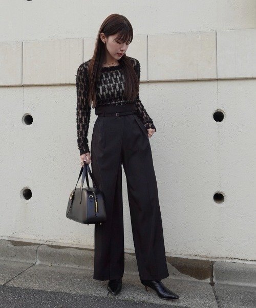 SENEE（セニー）の「wrap tuck high waist pants（ラップタックハイウエストパンツ）（スラックス・レディース・アイボリー/ブラック・MEDIUM/SMALL）」の9枚目の写真