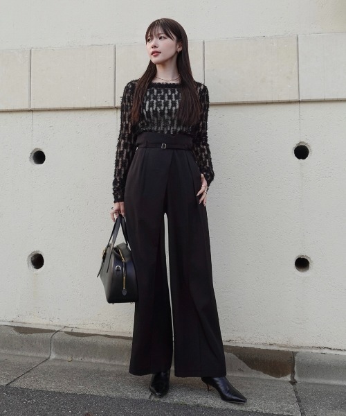 SENEE（セニー）の「wrap tuck high waist pants（ラップタックハイウエストパンツ）（スラックス・レディース・アイボリー/ブラック・MEDIUM/SMALL）」の10枚目の写真