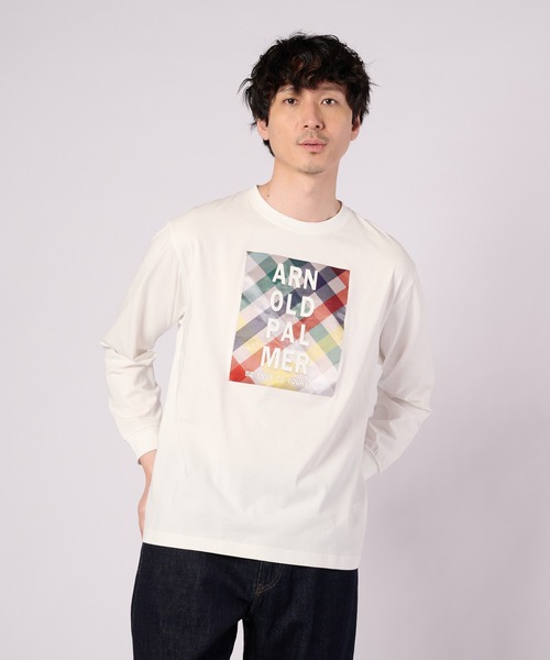 Arnold Palmer(アーノルドパーマー)の「パーマーチェックグラフィック ロングスリーブTシャツ(Tシャツ/カットソー・メンズ・ブラック/ホワイト/ピンク・M/L/LL)」の1枚目の写真