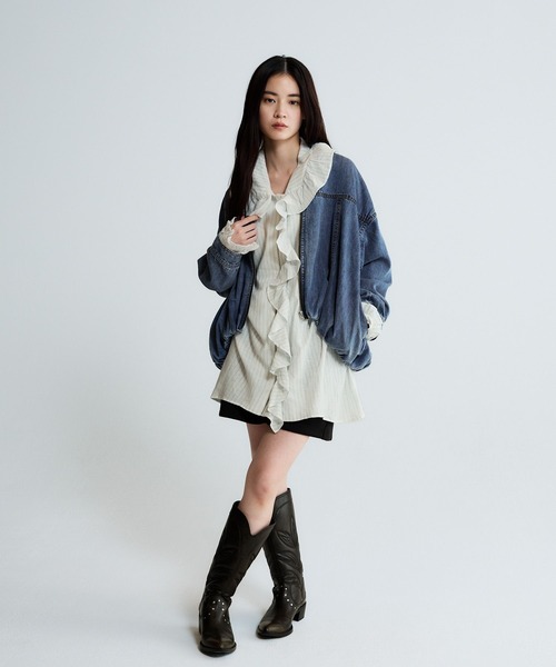 JEANASIS（ジーナシス）の「フリルチュニック/645460（チュニック・レディース・ブラック/ホワイト/ホワイト系その他・FREE）」の16枚目の写真